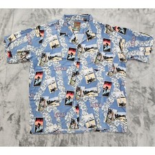 Vintage 70s Pineapple Connections Hawaiian Camp Shirt Size M Hula Girl Surfing