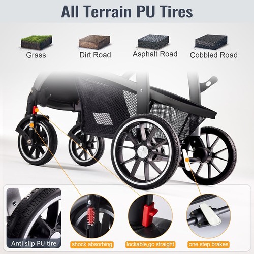 Baby Stroller 2 In 1 Reversible Toddler Seat Lie Flat Gray - Afbeelding 5 van 5