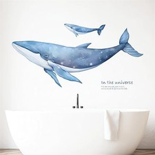 Blue Whale Wall Stickers, Cartoon Sea Animal Wall Decals Removable Vinyl Peel