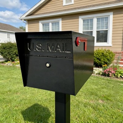 Mailbox Heavy Duty Black Metal Locking Large Post Mount 4 Keys YX01 Mounting
