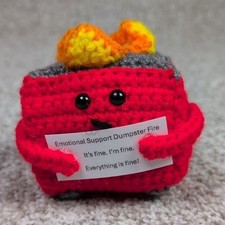 Crochet Emotional Support Dumpster Fire Plush Toy It's Fine Everything is Fine