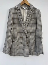 Veronica Beard Jacket 8 Gray Plaid Dickey Blazer Cotton Blend Gold Buttons