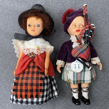 Vintage Scottish Welsh Dolls x2 Bagpipes Dollys Kilt traditional Sleepy Eyes TLC