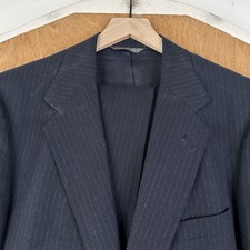 VTG Flannel Suit Mens 40L Navy Blue Pinstripe...