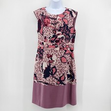Tory Burch Silk Shift Dress 10 Mauve Purple Mixed Animal Leopard Floral Cocktail