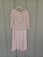 Alex Evenings Bella Sequin Lace Top Dress Size 16 Mother Of Bride In Shell Pink