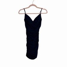 Windsor Navy Glitter Ruched Bodycon Dress V-Neck Spaghetti Strap Zip S