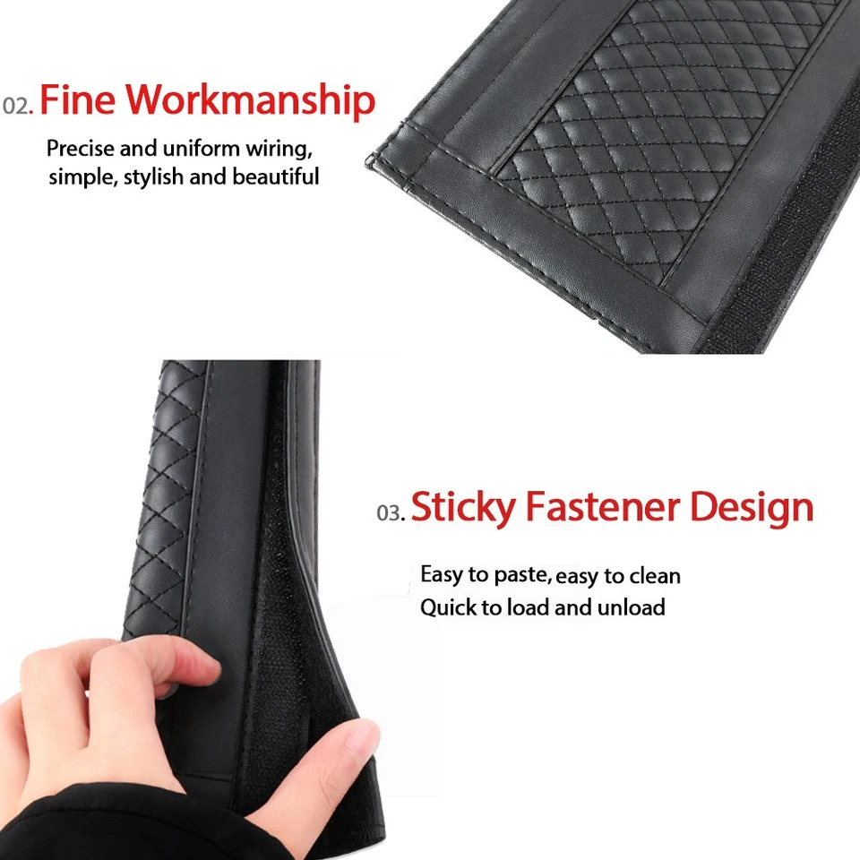 2x Car Seat Belt Pads Harness Pu Leather Shoulder Strap Cover Safety Cushions - Image 2 of 4