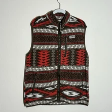 Hooey Aztec Vest Mens XL Red Brown Southwestern Native Full Zip  Fleece Pockets