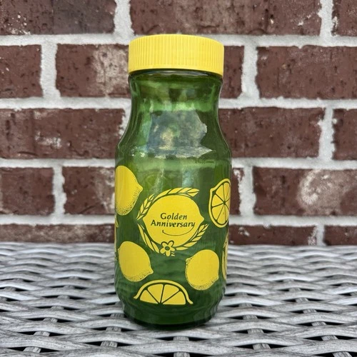 Vintage Anchor Hocking Golden Anniversary Green Glass Lemon Juice Jar