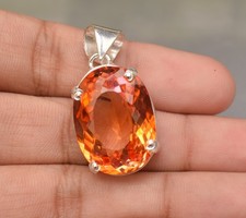 Orange Sapphire Pendent Sterling Silver Jewelry 