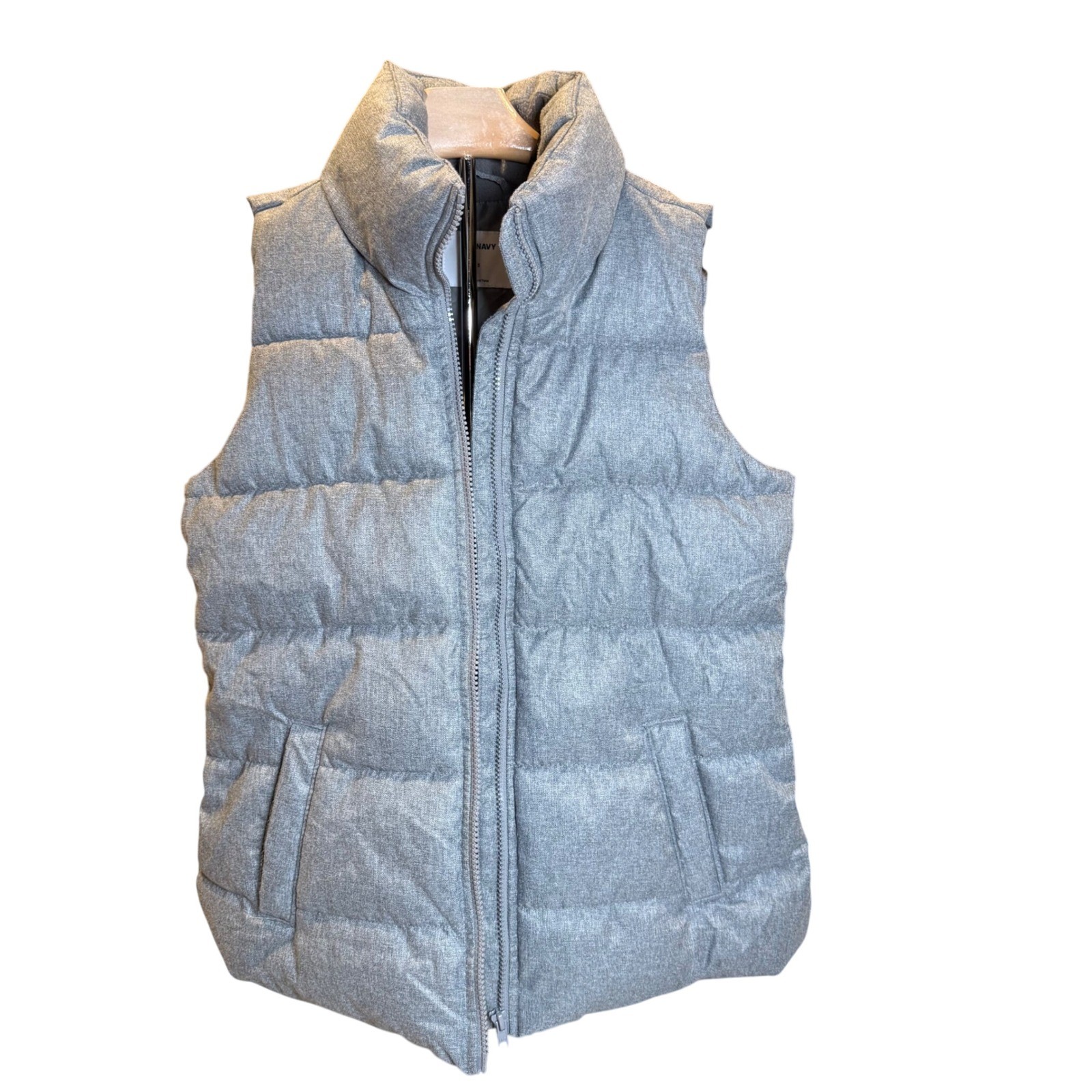 Old Navy Heather Gray Puffer Vest Womens XS Collar Sleeveless Zip Up Pockets