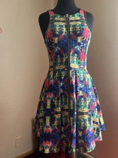 Romeo & Juliet Couture Fit & Flare Dress Small Multi Floral Front Zip USA Made