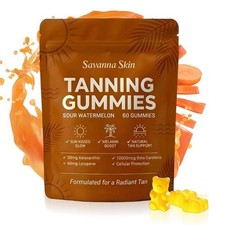 SavannaSkin Tanning Gummies, With Vitamin C  E, Astaxanthin, Beta Carotene 60CT
