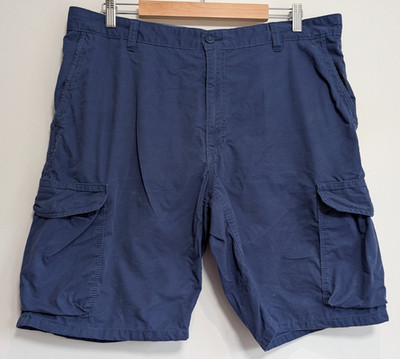 M&S Active Cargo Shorts Men's W38 Blue Flap Pockets Flat Front Regular Fit