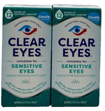 2 Clear Eyes Sensitive Eyes Drops Gentle Relief for Red, Itchy, Dry Eyes 05/2026