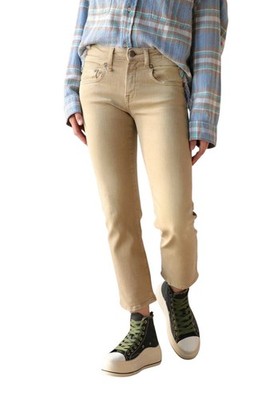 R13 Boy Straight Women Jeans 26 Khaki Stretch Faded Casual Ankle RRP699 *