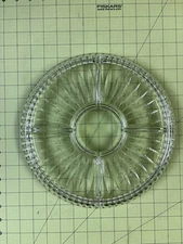 Vintage Pressed Glass Serving Tray, 11.5” Dia., Starburst, 5 Sections, VGC