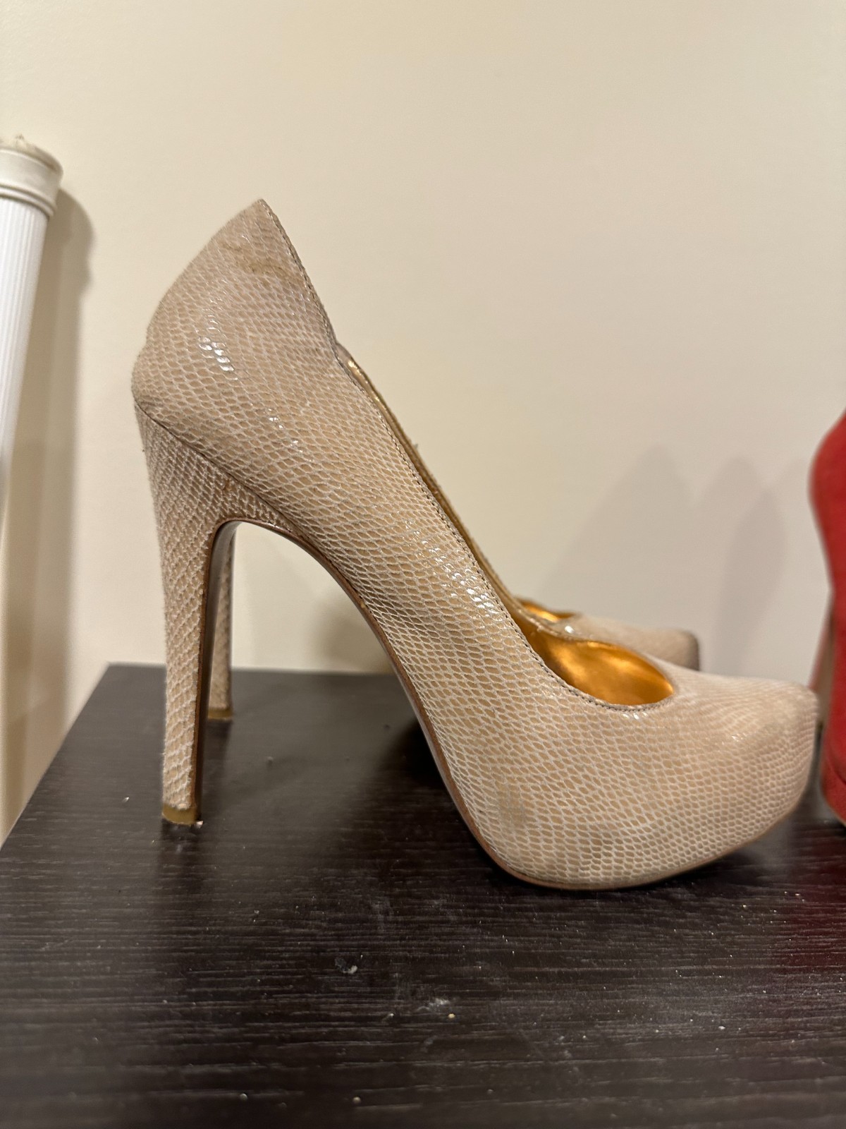 USED - BCBGENERATIONS Beige Platform Snakeskin Te… - image 3