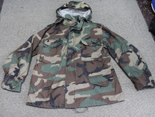 US Army Cold Weather Field Coat M65 M-1965 Woodland Camo Lined Medium Short