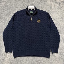 Lauren Ralph Lauren Sweater Womens M Blue Cable Knit 1/4 Zip Crest 100 Cotton