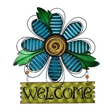 Metal Welcome Sign for Front Door - Decorative Flower Hanging Plaque Spring W...