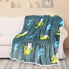 Catalonia Banana Cat Print Sherpa Fleece Throw Blanket, Soft Mink Plush Couch