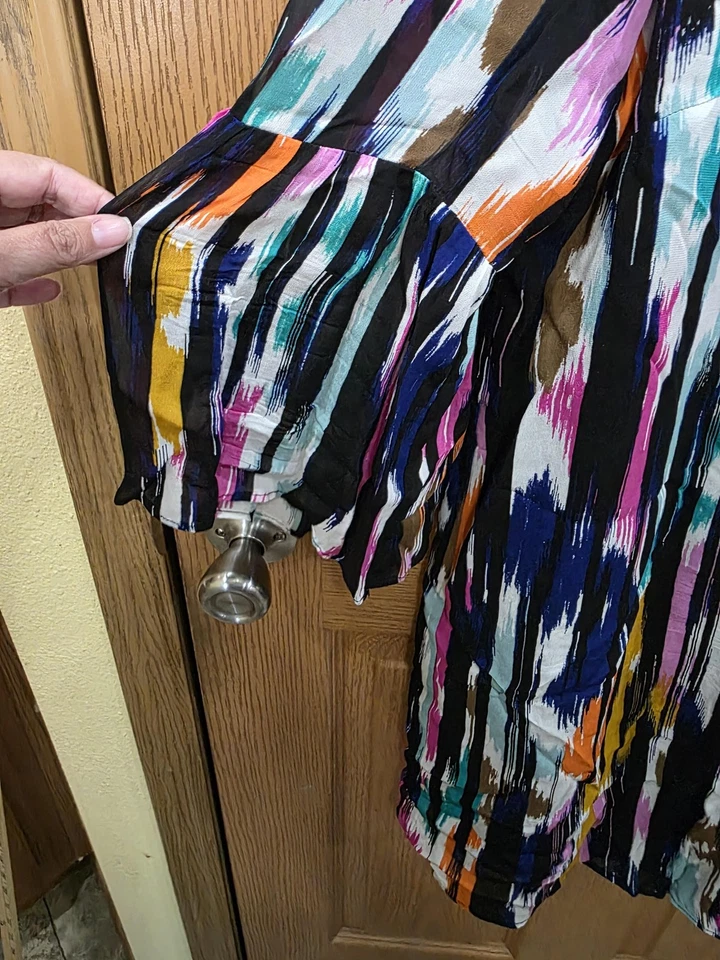 Vestido Trina Turk x INC Mujer XL Multicolor Ikat Embellecido Cuello Manga 3/4 Foto 3 de 4