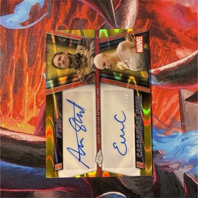 Topps 2025 Deadpool Chrome Pyro Dual Autograph #TDAE Aaron Stanford Emma Corrin