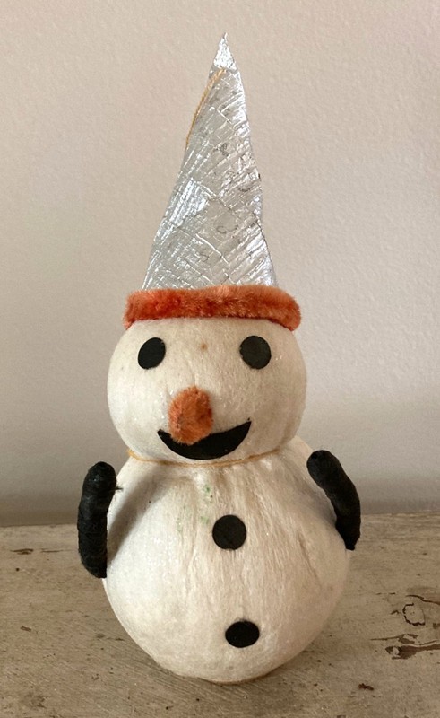 Vintage Christmas SNOWMAN Cotton FIGURE with FOIL HAT (c. 1940-1950)