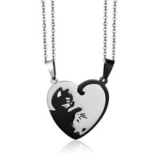 Couple Heart Or Cat BFF Best Friend, Puzzle Friendship Pendant Necklaces,316L St