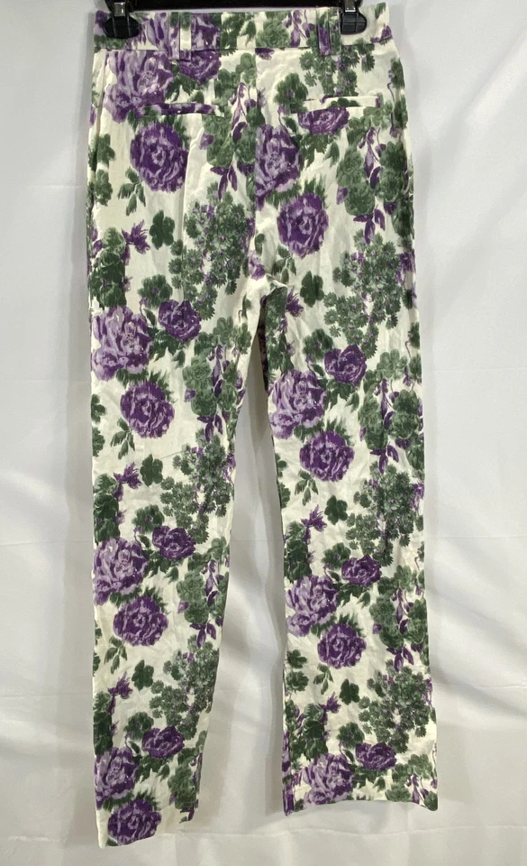 Pantalones de tiro alto Sézane blancos morados florales Loulou mezcla de lino para mujer talla 36 Foto 2 de 4