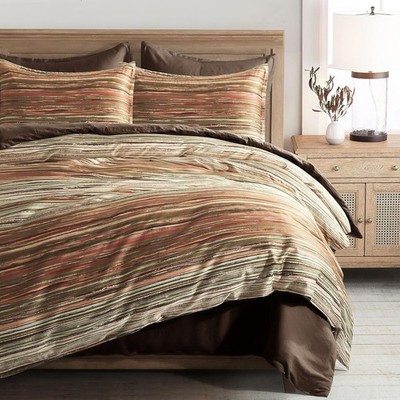 Minimalist Abstract Striped Duvet Cover Dusty  Clay Taupe Tan