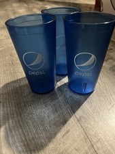 3 Pepsi Cola Restaurant Plastic Tumblers 20 Oz. Ice Blue Made In USA