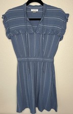 Calvin Klein Women's Ruffle Cap Blue Sleeve Dress with Tie Detail Size 2 Petite