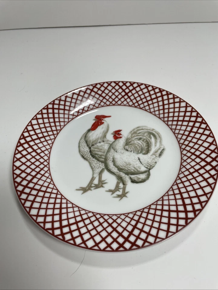 Basic Porcelain Home Essentials Set 2 Salad Plates 7 1/2" Chicken Rooster Farm - Image 3 of 4