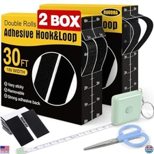 Navona Heavy Duty Adhesive Hook and Loop Strips - 60Ft x 1In Black - 2 Boxes