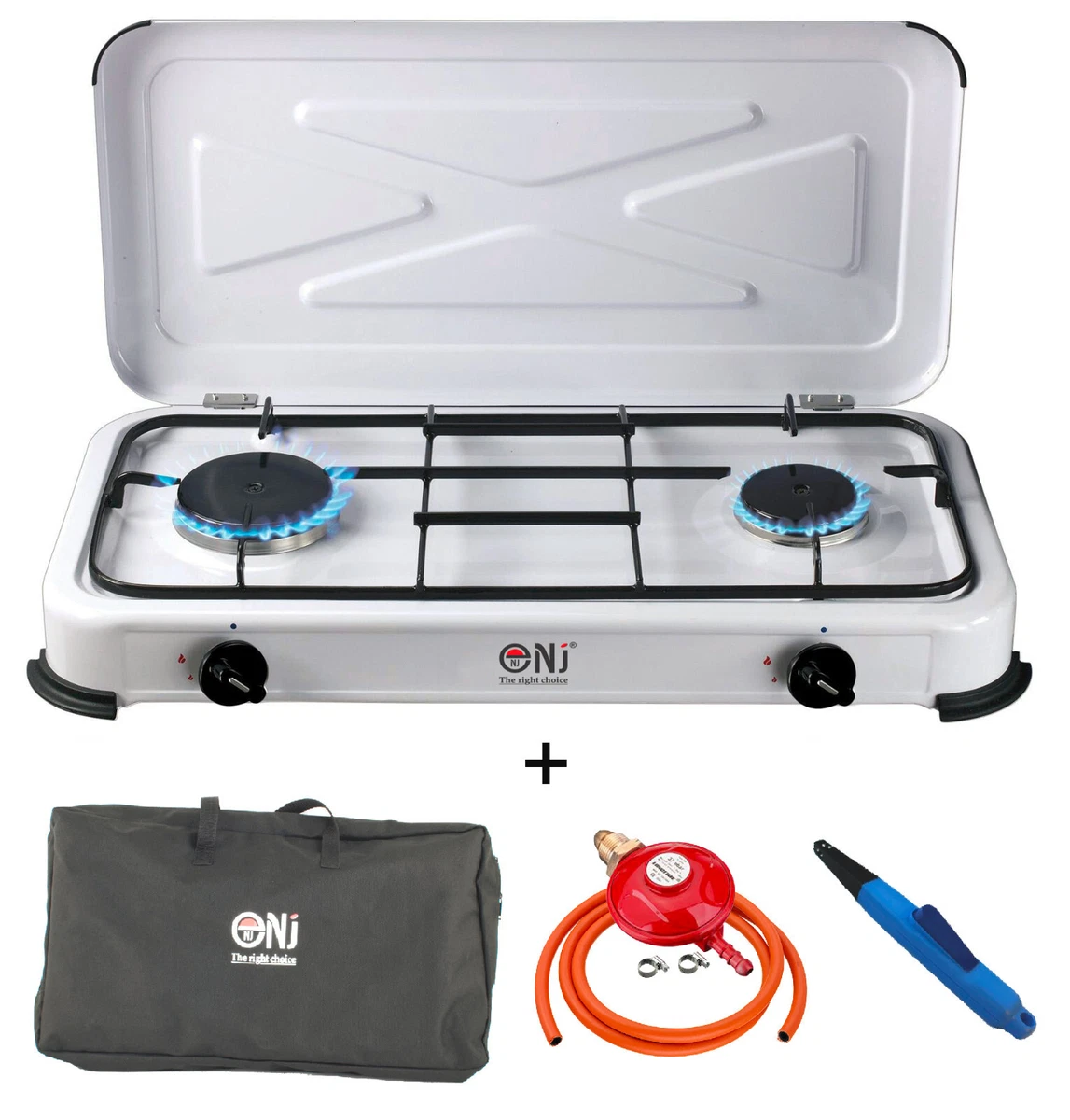 Portable Double Gas Stove 2 Burner Outdoor Camping LPG Cooktop Lid 3.4 kW NJ 02
