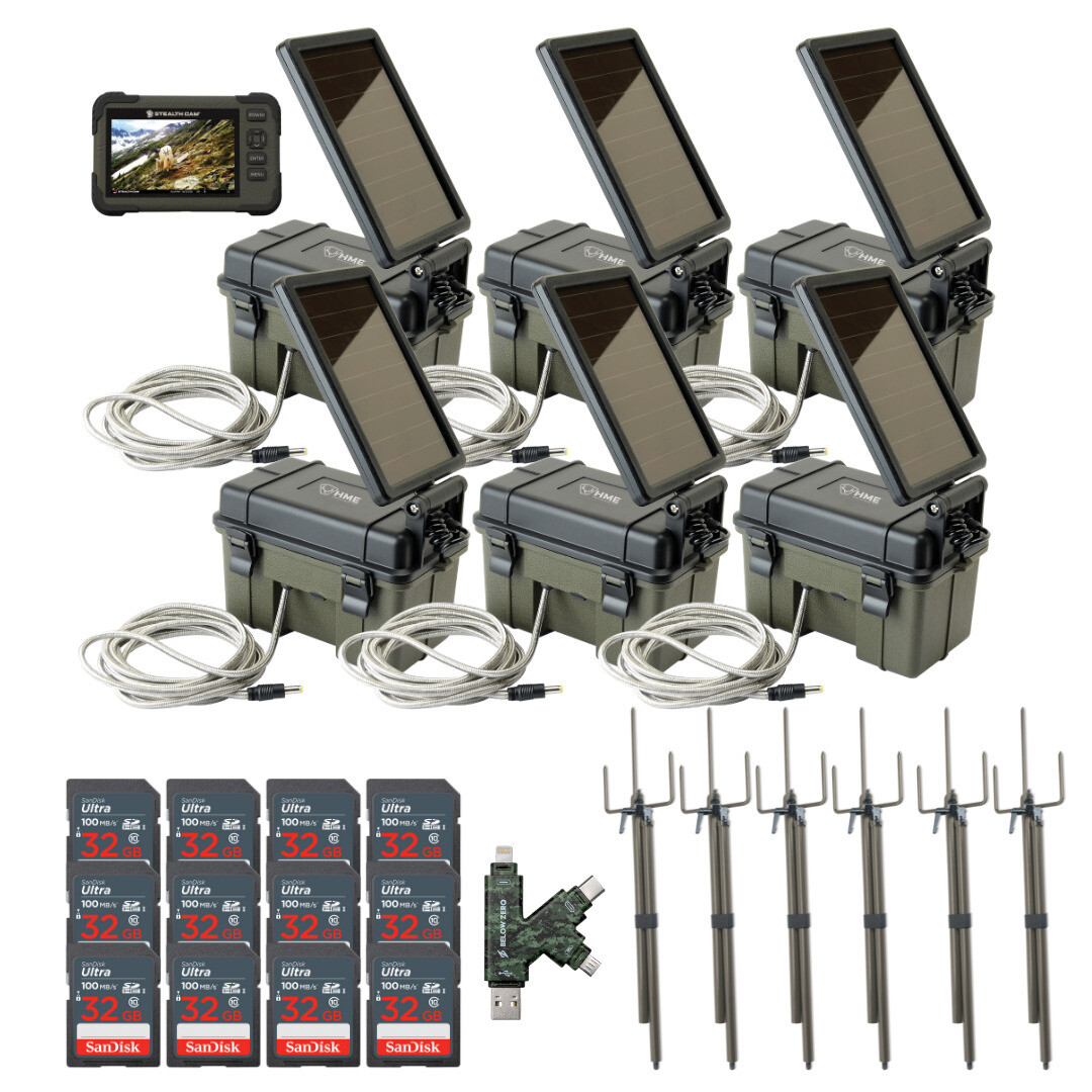 Камера HME Trail Camera 12V с дополнительным источником питания от солнечной батареи в комплекте из 6 комплектов