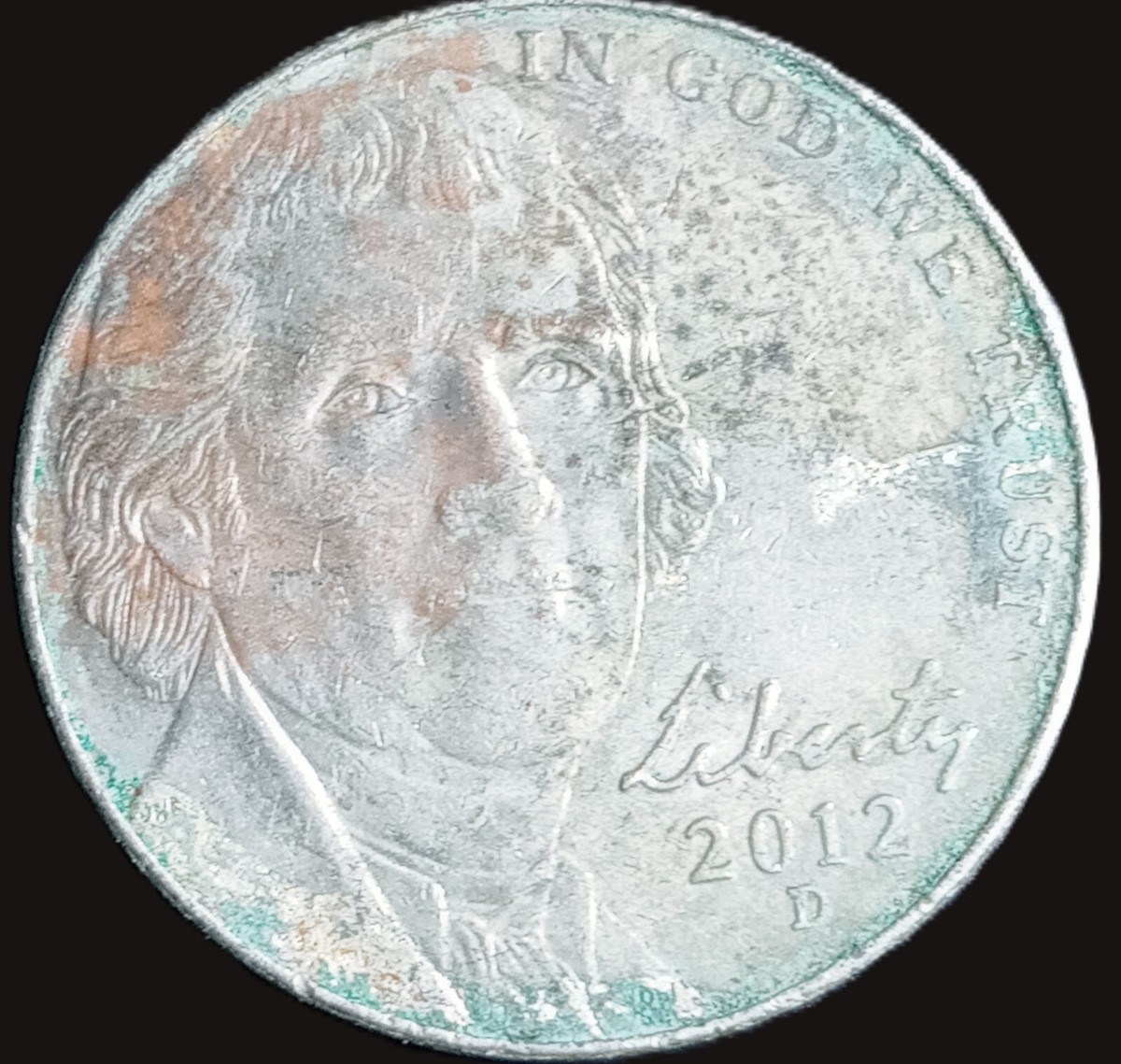 2012 D Jefferson Nickel Error Missing Nickel Clad FS Copper