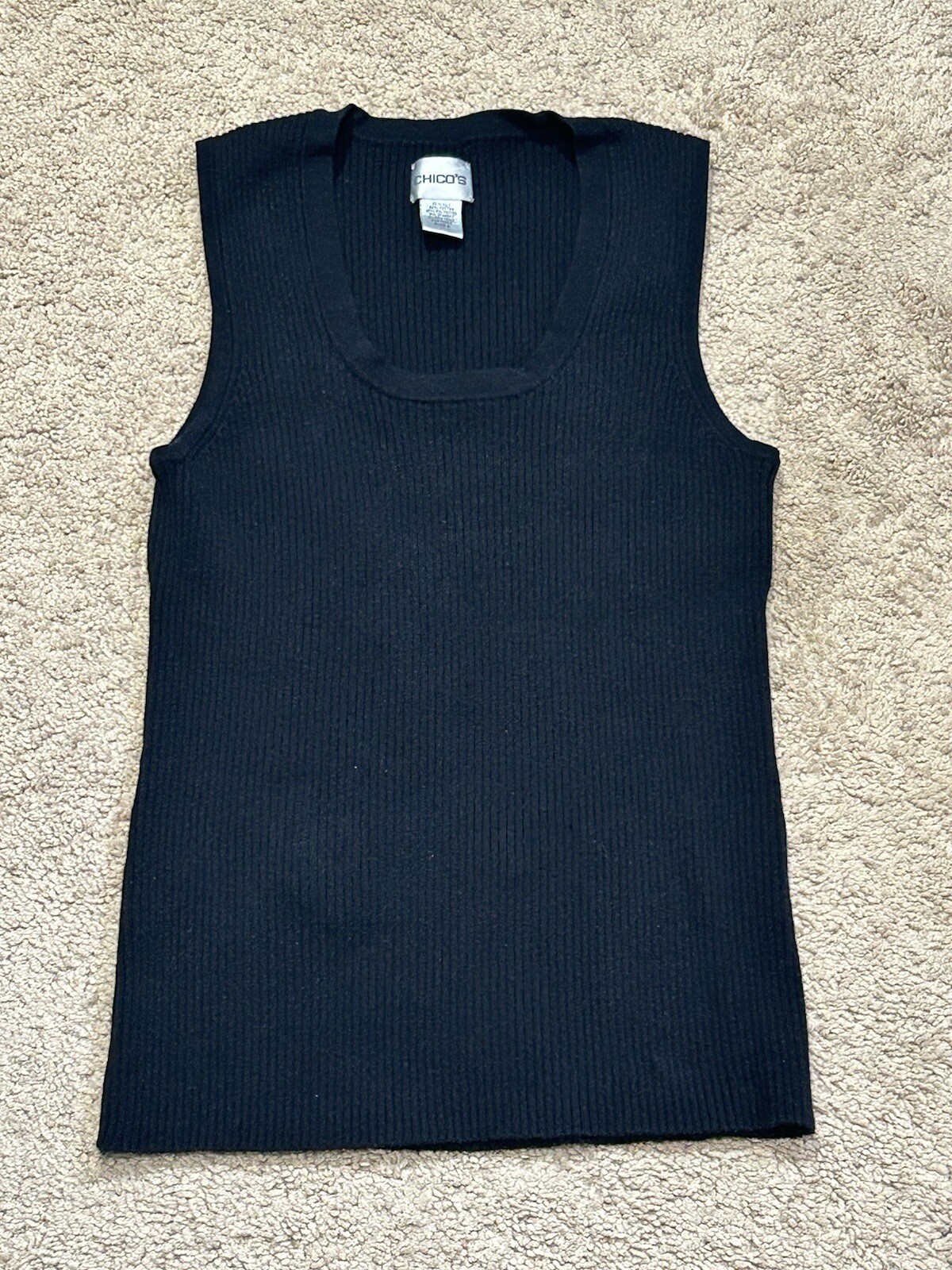 Chicos Womens Size 2 Black Silk Ribbed Stretch Dressy Shirt