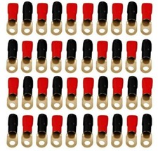 100pcs MR DJ 1/0 Gauge Ring Terminal 1/0 AWG Wire Crimp Cable- Red/Black 5/16