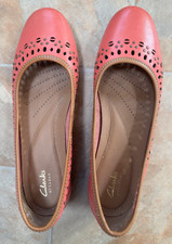 Clarks Artisan Ladies Slip-on Flat Coral Pink Leather Ballerina Shoes UK 6.5