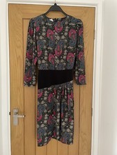 Vintage Rhona Roy Faux Wrap Blouson Dress Size 14 Paisley Print Soft Waistband