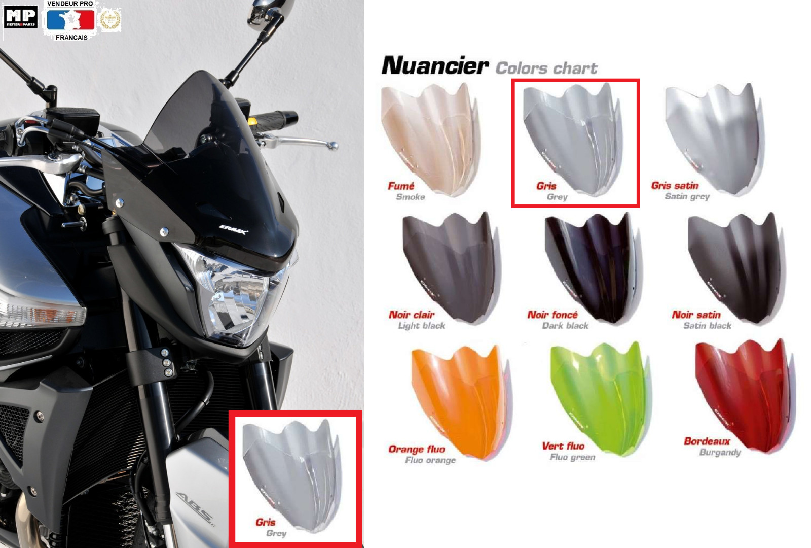 Saut de vent Ermax gris de 36 cm avec fixations pour Suzuki B-King 1300