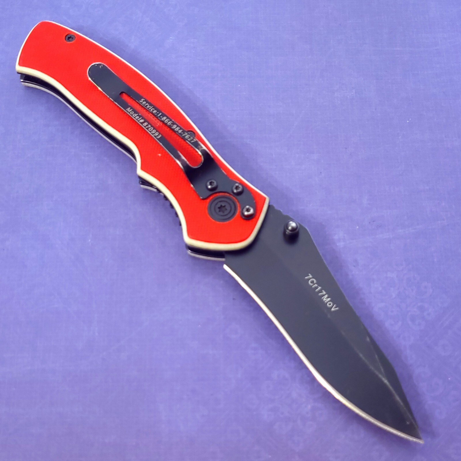 SNAP ON TOOLS Knife Tactical Liner Lock Red G10 Handles 7Cr17MoV Steel