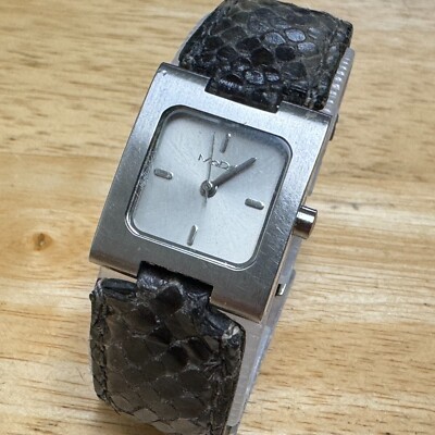 MODE Chronostar Quartz Watch Women Silver Steel Square Leather Band New Battery