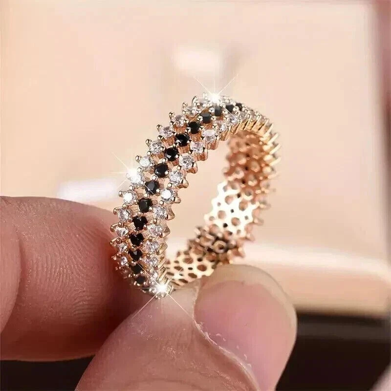 2.50 Ct Round Cut Simulated Black Diamond Eternity Ring 14k Yellow Gold Plated - Image 3 of 4