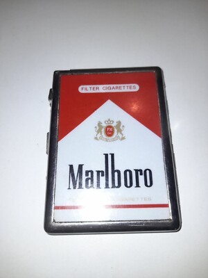 Vintage Marlboro Zigaretten/Feuerzeug Blechdose Halter + Feuerzeug