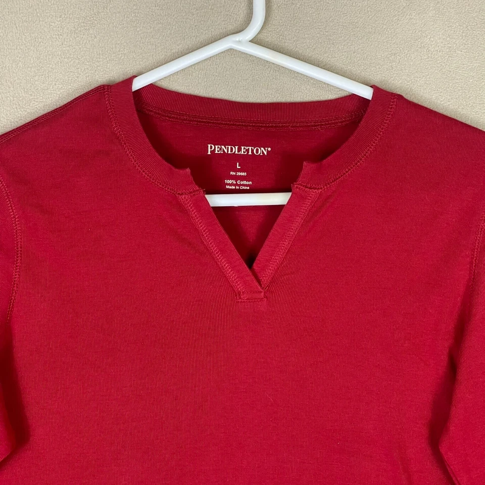 Top Pendleton grande rojo manga 3/4 100 % algodón cuello en V cómodo para mujer Foto 2 de 4